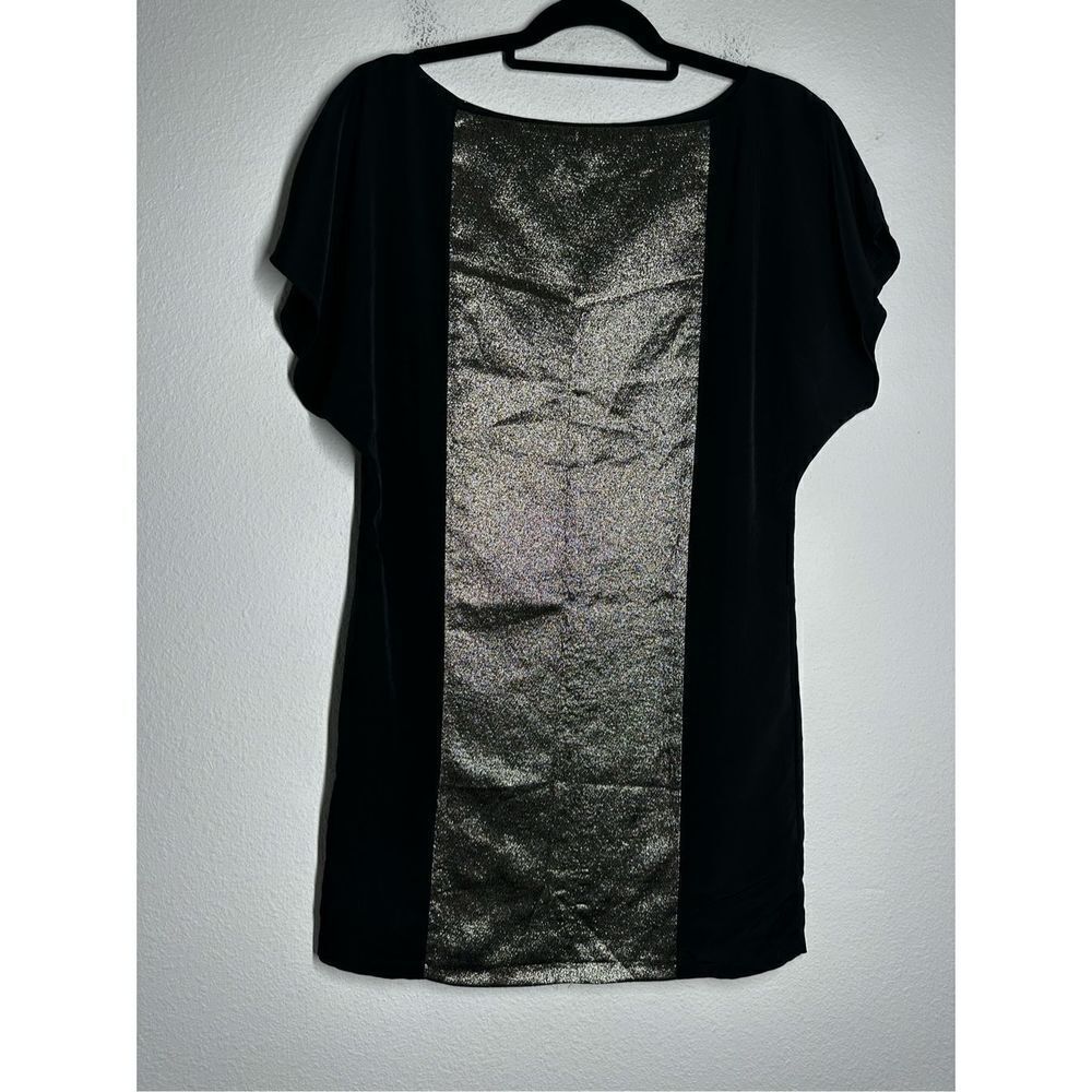 Sisley Black & Gold Short Sleeve Shift Mini Cocktail Dress Sz XS-S